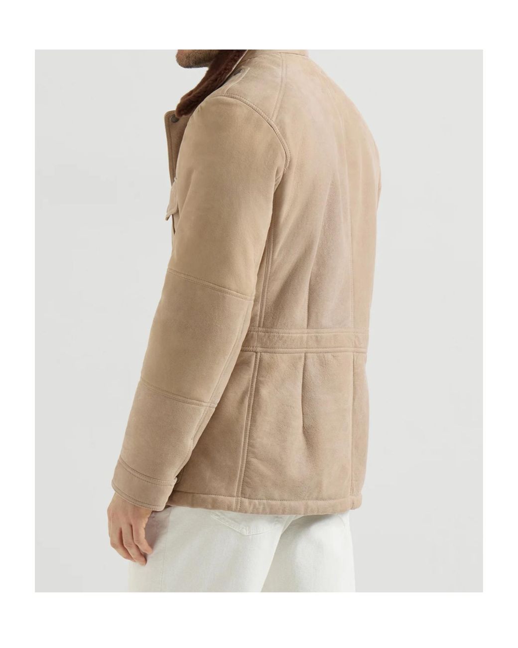 Brunello Cucinelli Brown Waxed Shearling Safari Jacket for men