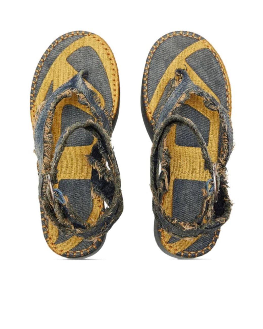 DIESEL Blue Frayed-Edge Platform Sandals