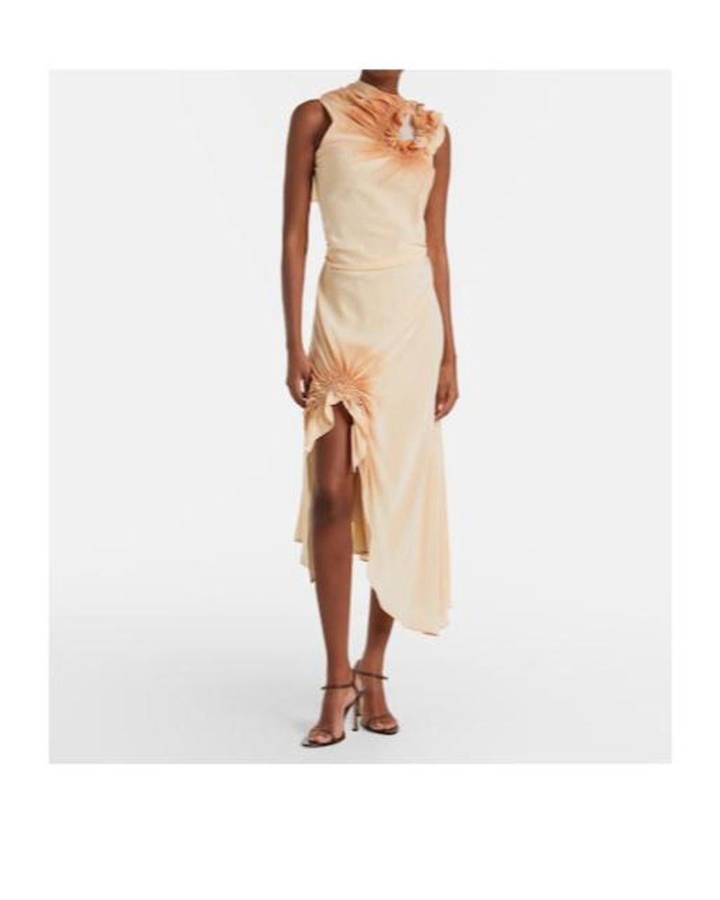 Victoria Beckham Natural Asymmetric Smocked Silk Cocktail Dress