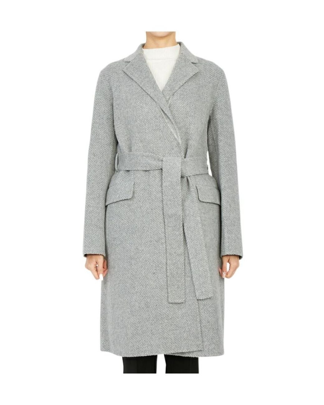 Theory Gray Belted Wool Coat