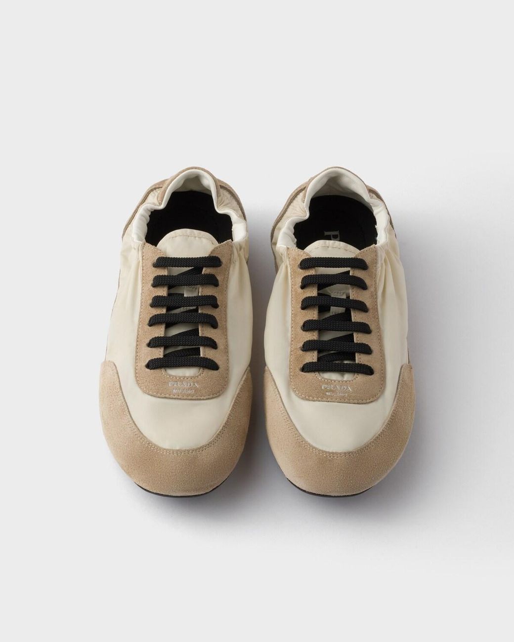 Prada White Two-Toned Collapse Sneakers