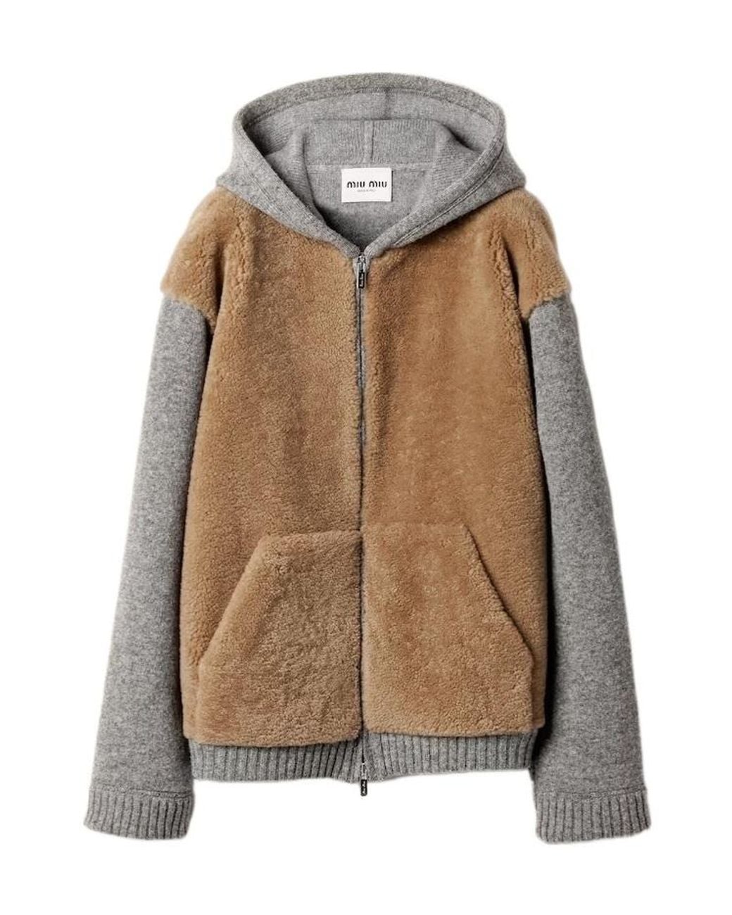 Miu Miu Brown Wool, Cashmere And Shearling Zipper Blouson Jacket