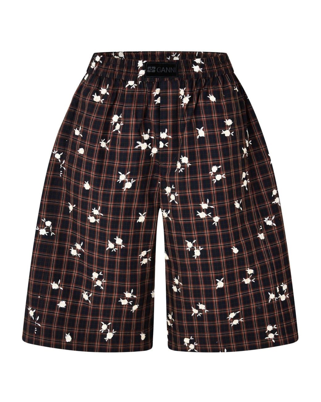 Ganni Black Flower Tailored Shorts