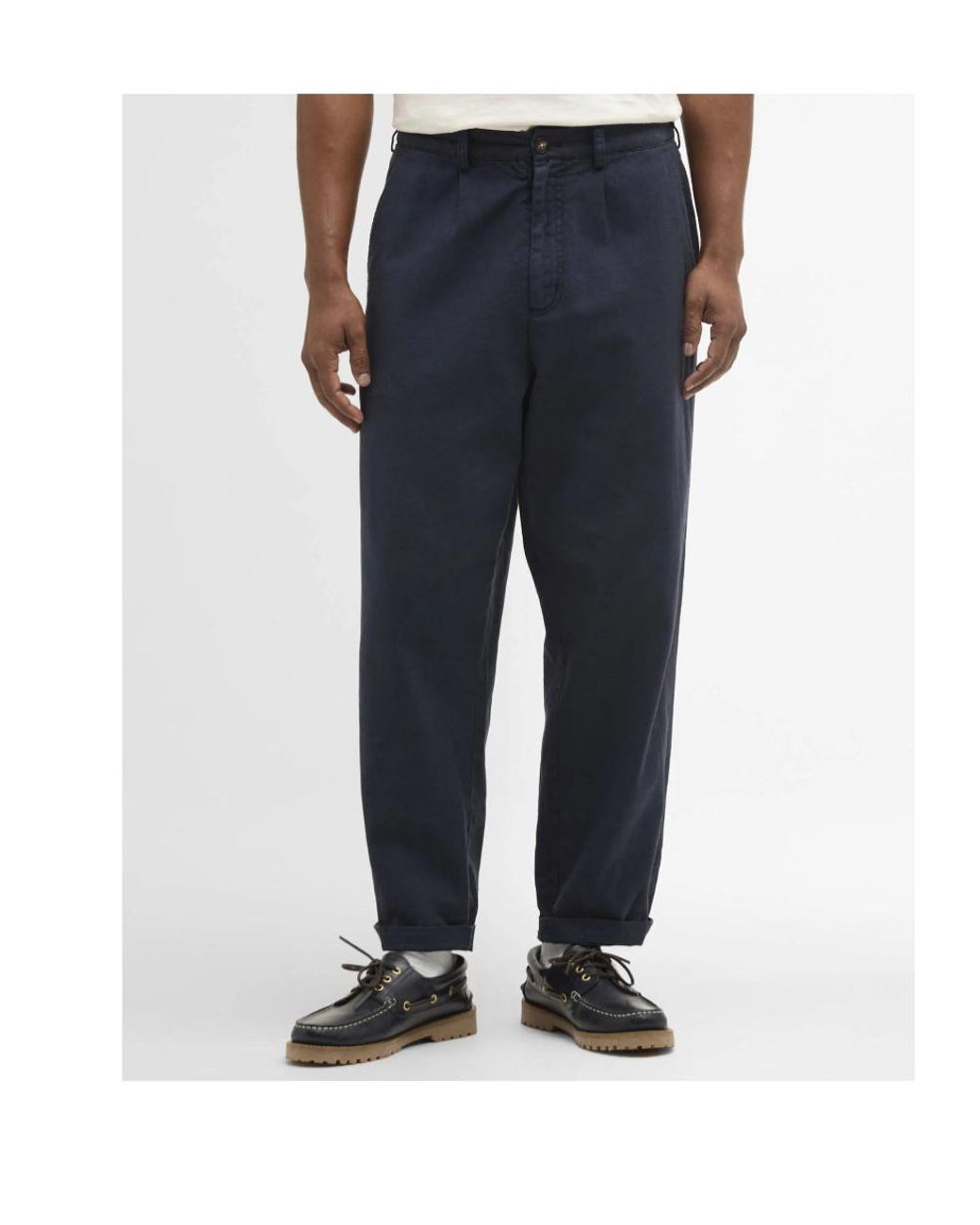 Barbour Blue Cotton Linen Relaxed Trouser for men