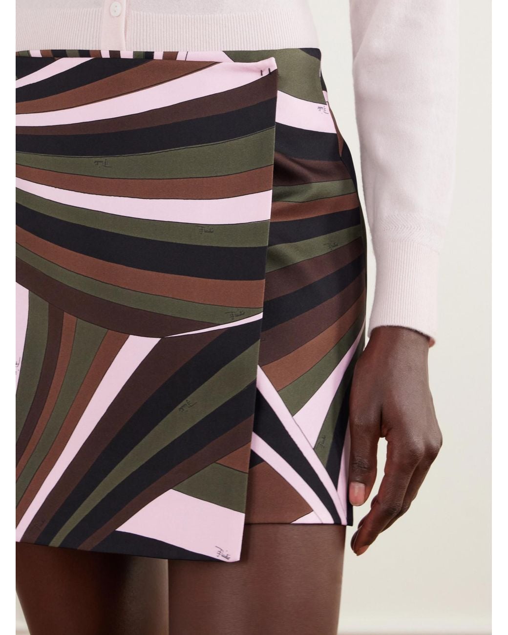 Emilio Pucci Black Wrap-Effect Printed Silk-Twill Mini Skirt