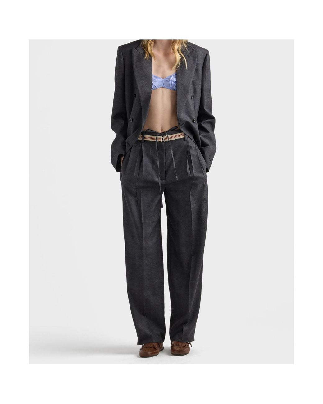 Prada Blue Double-Breasted Belted Blazer