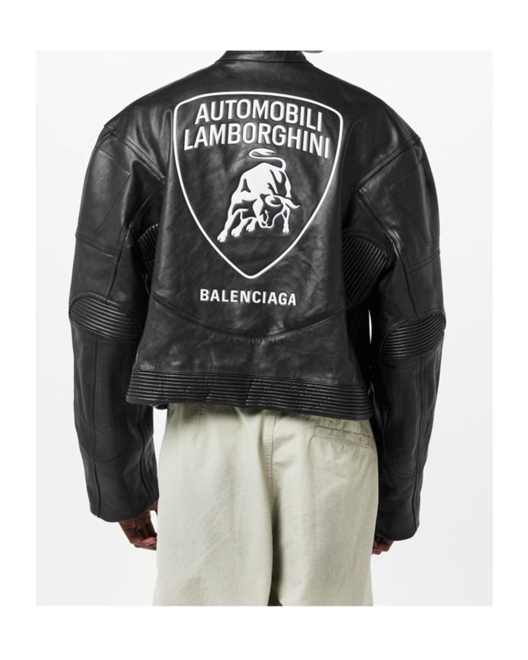 Balenciaga Black Logo Leather Biker Jacket for men