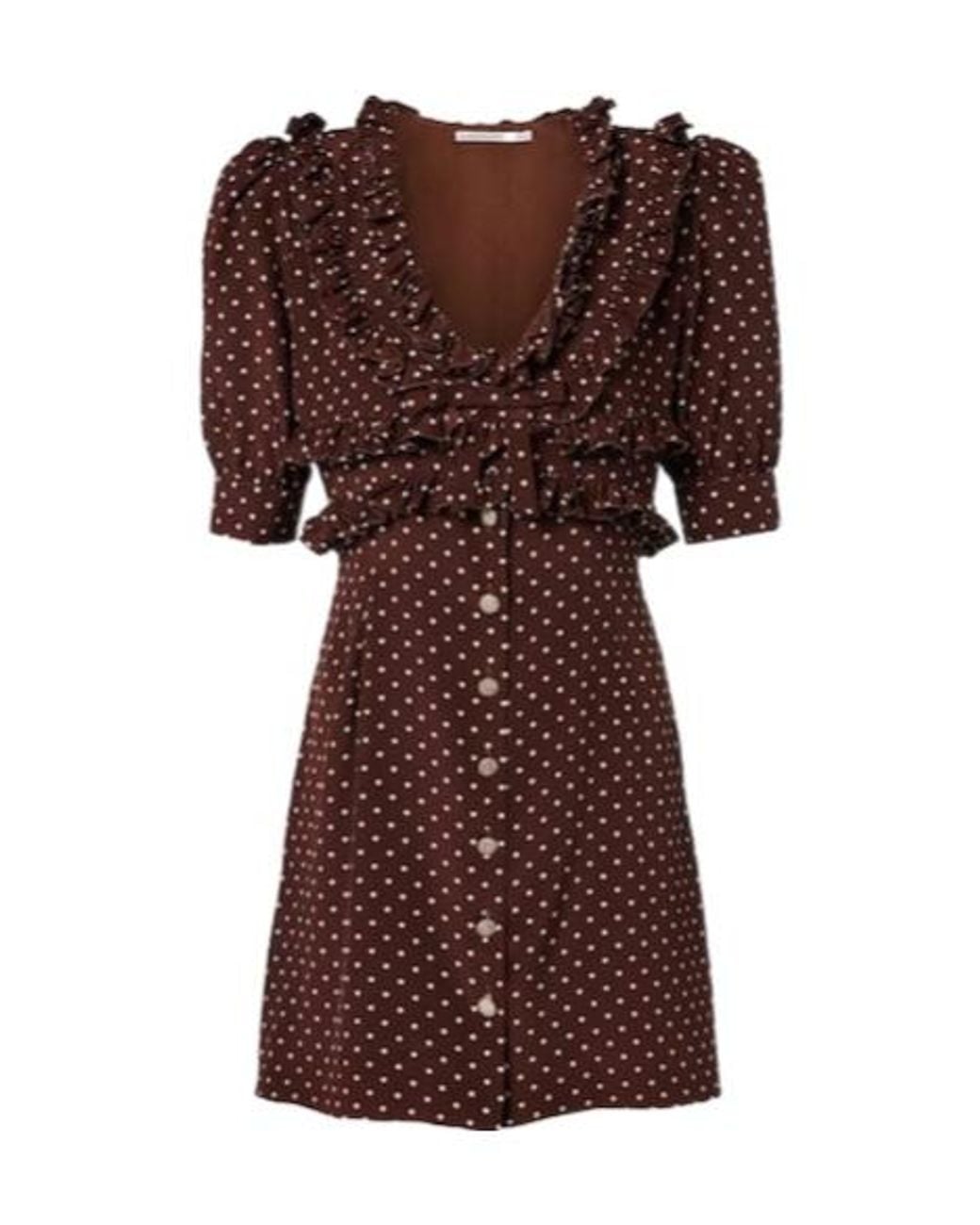 Alessandra Rich Brown Polka-Dot Ruffled Silk Minidress