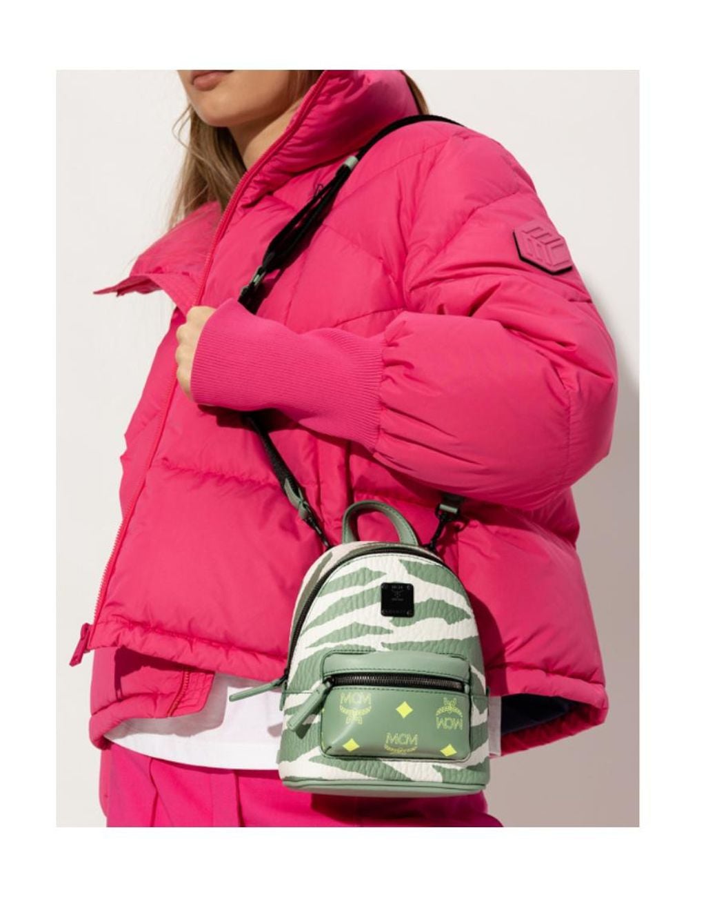 MCM Green Animal Printed Logo Patch Detailed Backpack