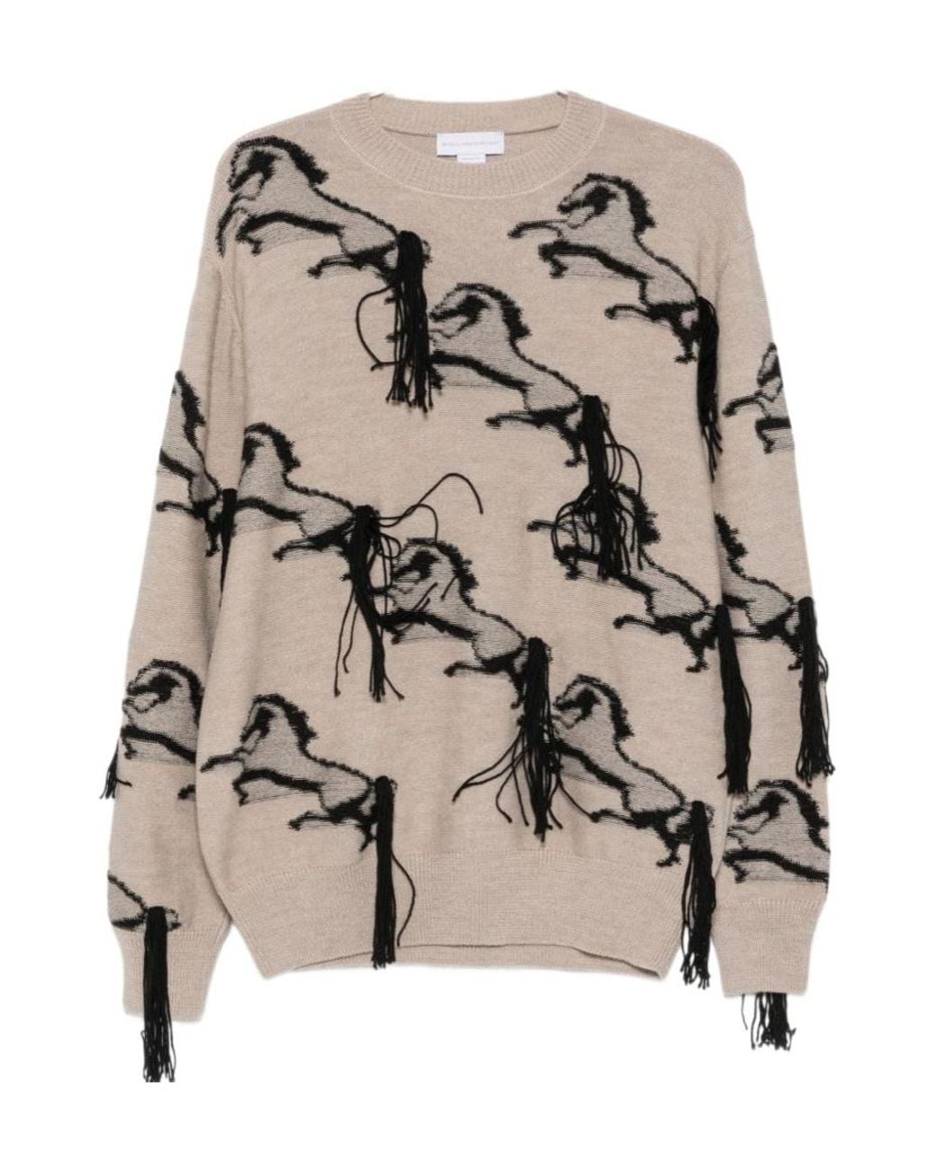 Stella McCartney Natural Horse-Pattern Fringed Sweater