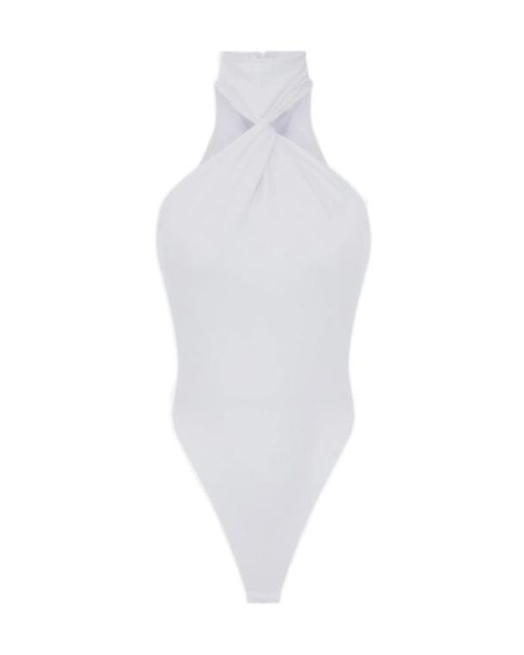 Elisabetta Franchi White Twist-Detail Mock-Neck Bodysuit
