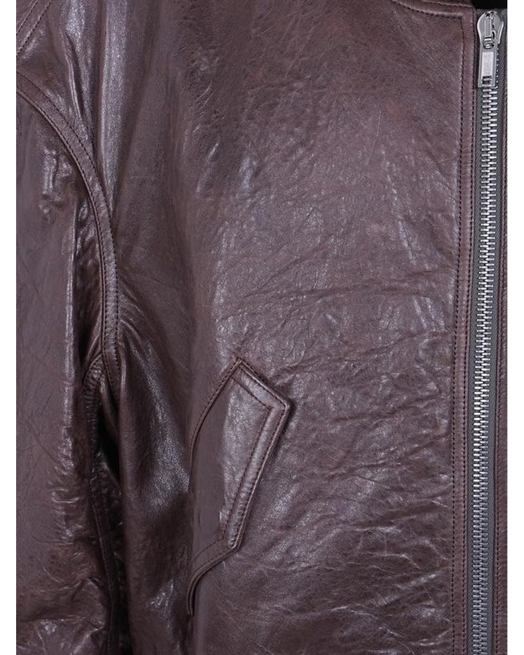 Rick Owens Purple Crinkled Leather Bomber Jacket for men