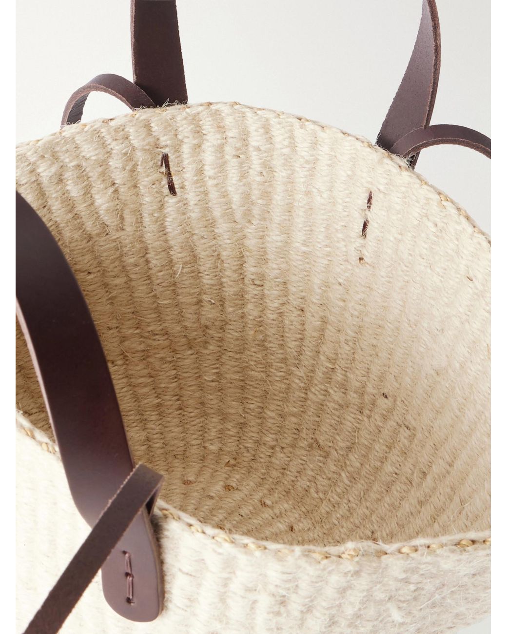 Muuñ Natural Leather And Cotton-Trimmed Raffia Mini Tote