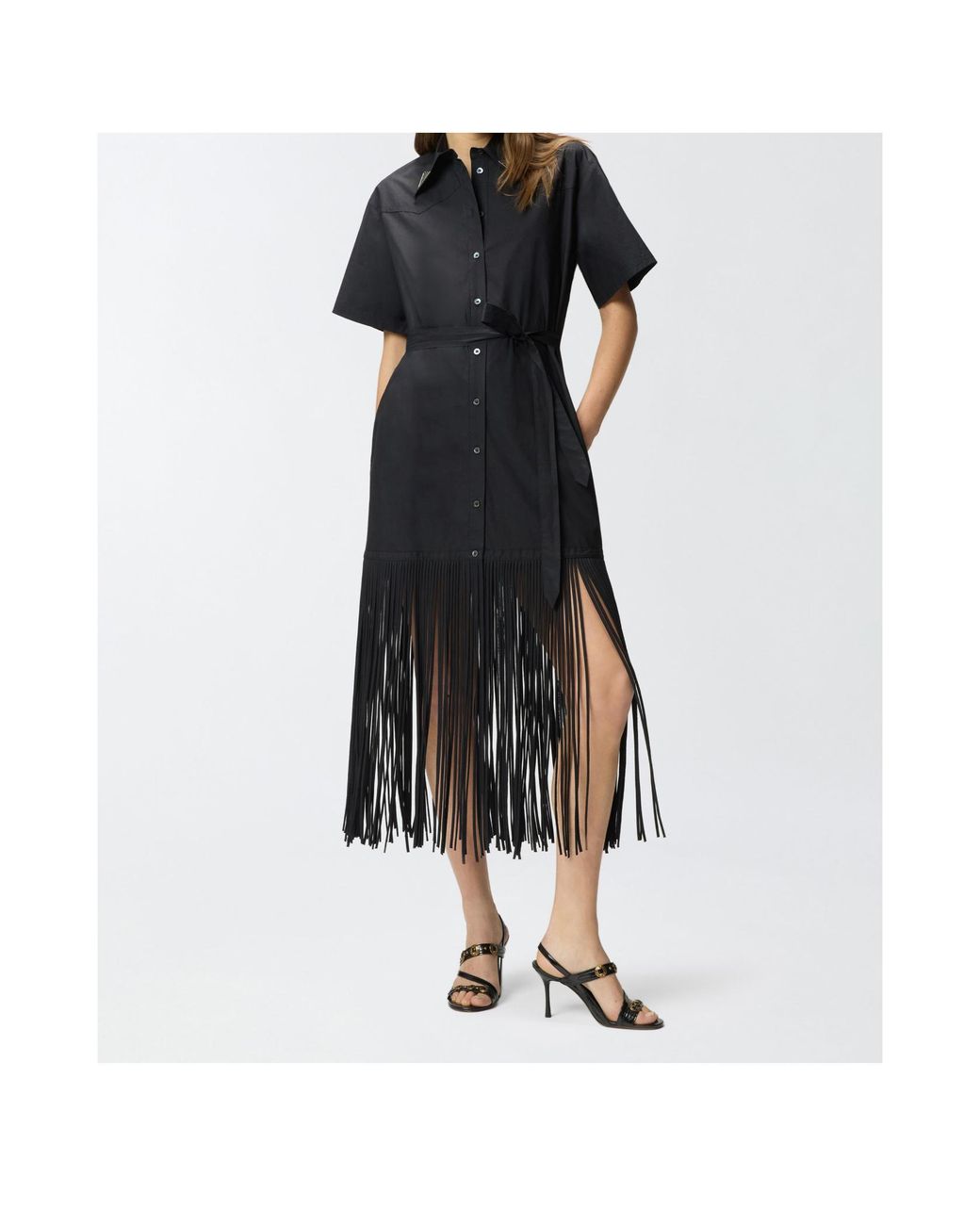 Pinko Black Avigliano Fringed Shirt Dress