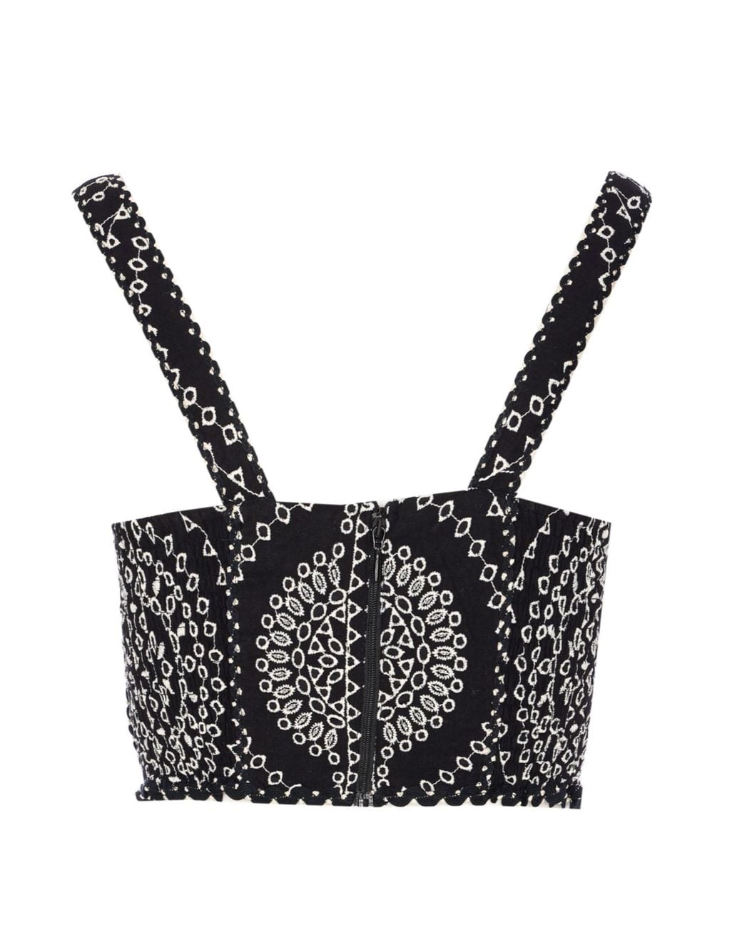 Charo Ruiz Black Goldie Scalloped-Hem Embroidered Crop Top