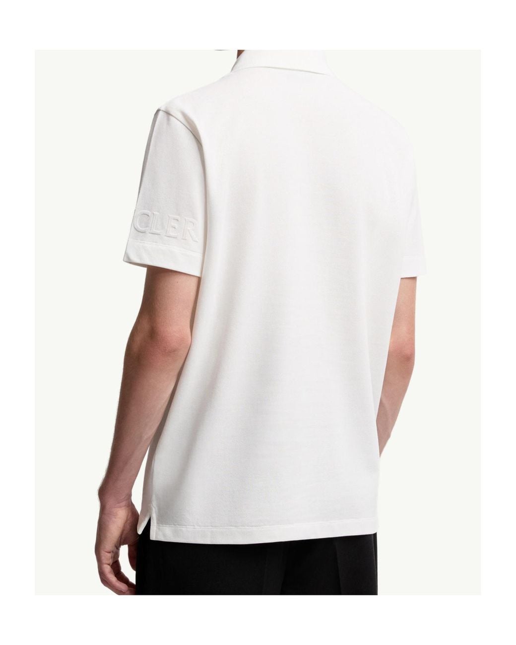 Moncler White Logo Patch Short-Sleeved Polo Shirt for men