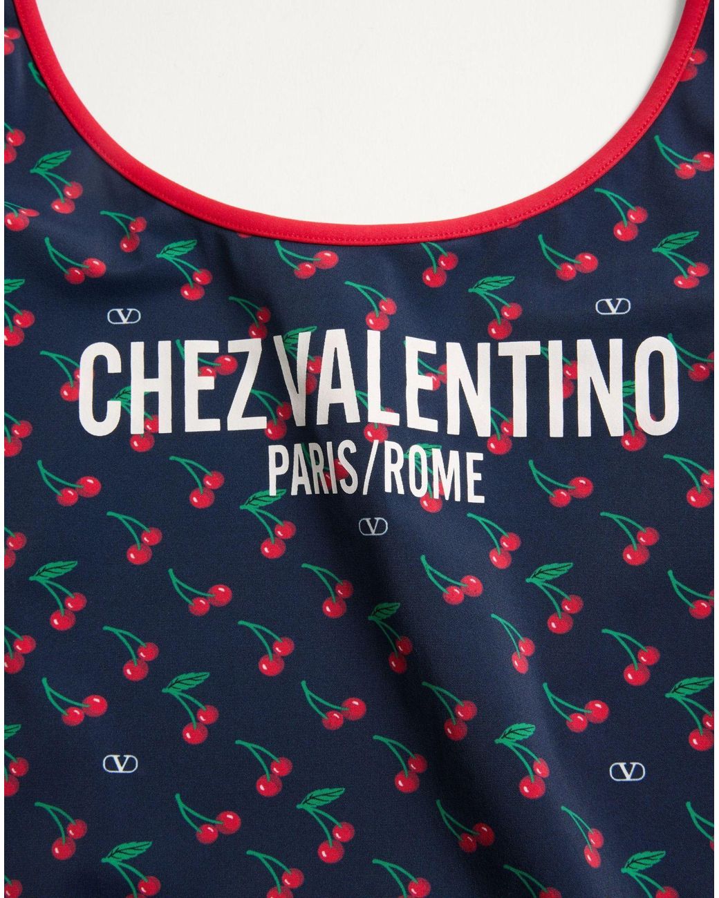 Valentino Blue Cherry Printed Sleeveless Swimsuit