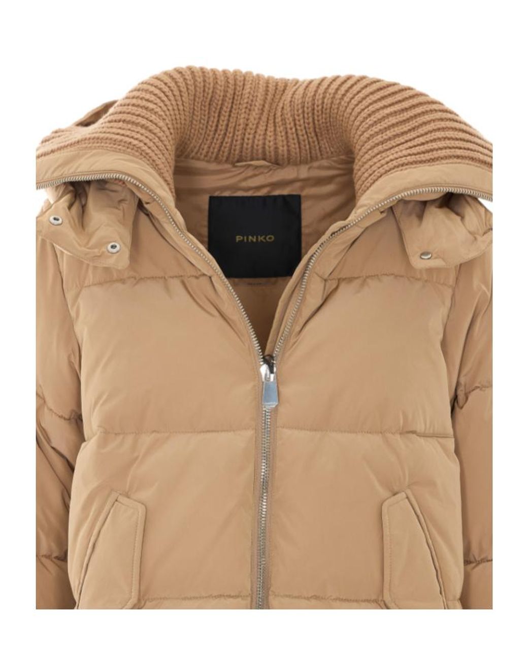 Pinko Natural Ribbed-Collar Zipped Puffer Coat