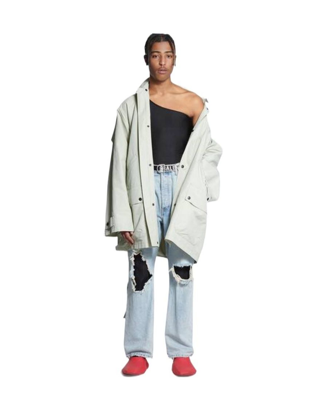 Balenciaga White Raglan-Sleeve Parka Coat for men