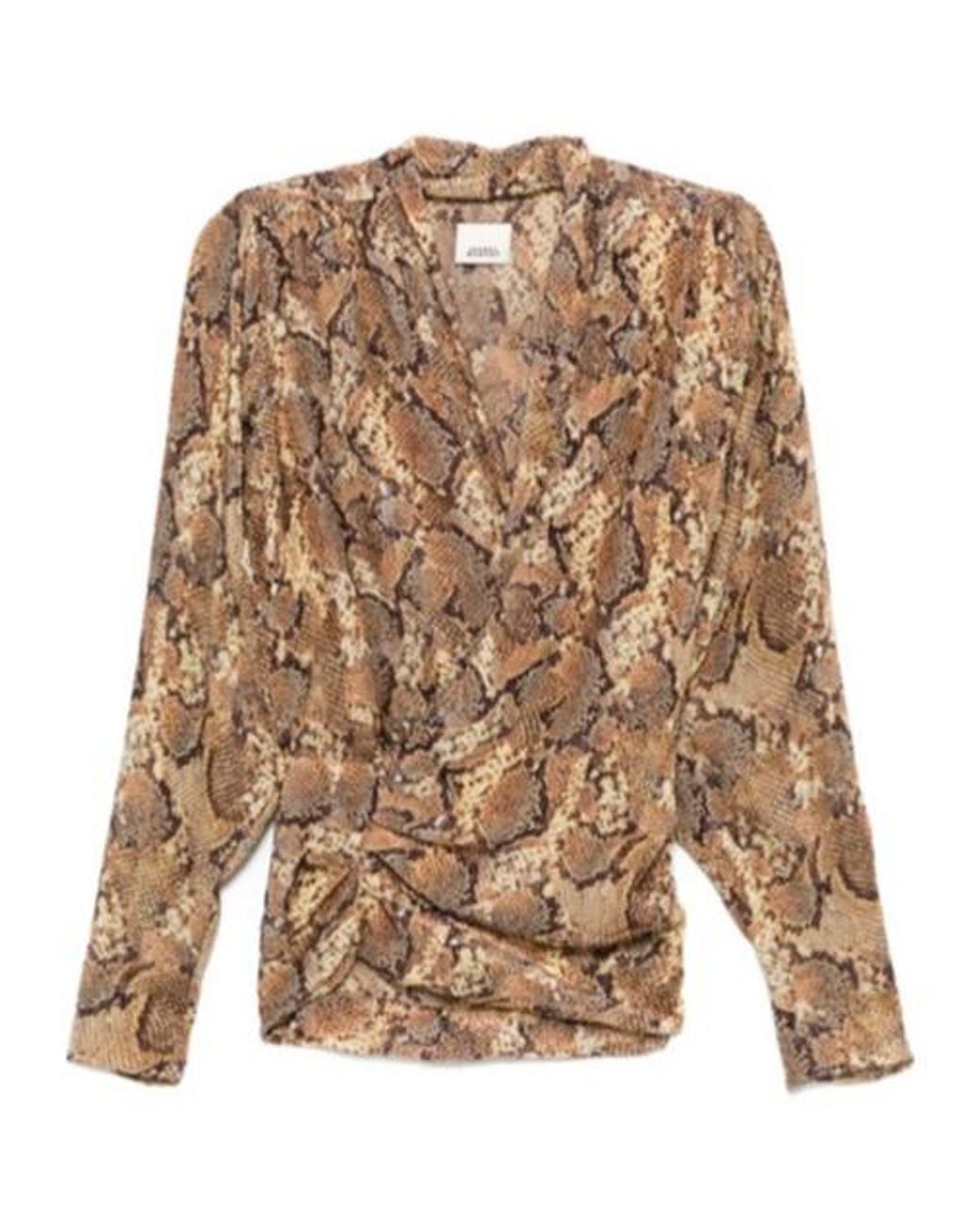 Isabel Marant Brown V-Neck Snakeskin-Print Blouse