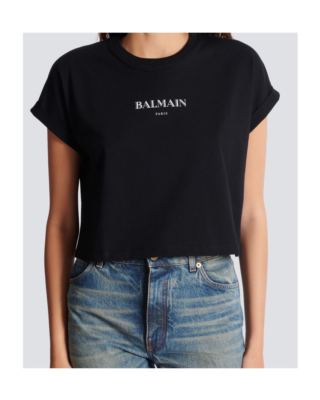 Balmain Black Logo Printed Cropped T-Shirt