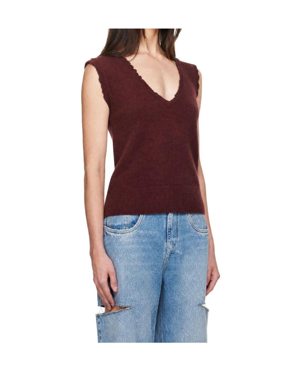 Maison Margiela Red Distressed Knitted Vest