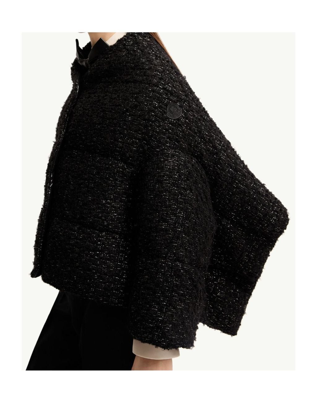 Moncler Black Wool Blend Tweed Cape