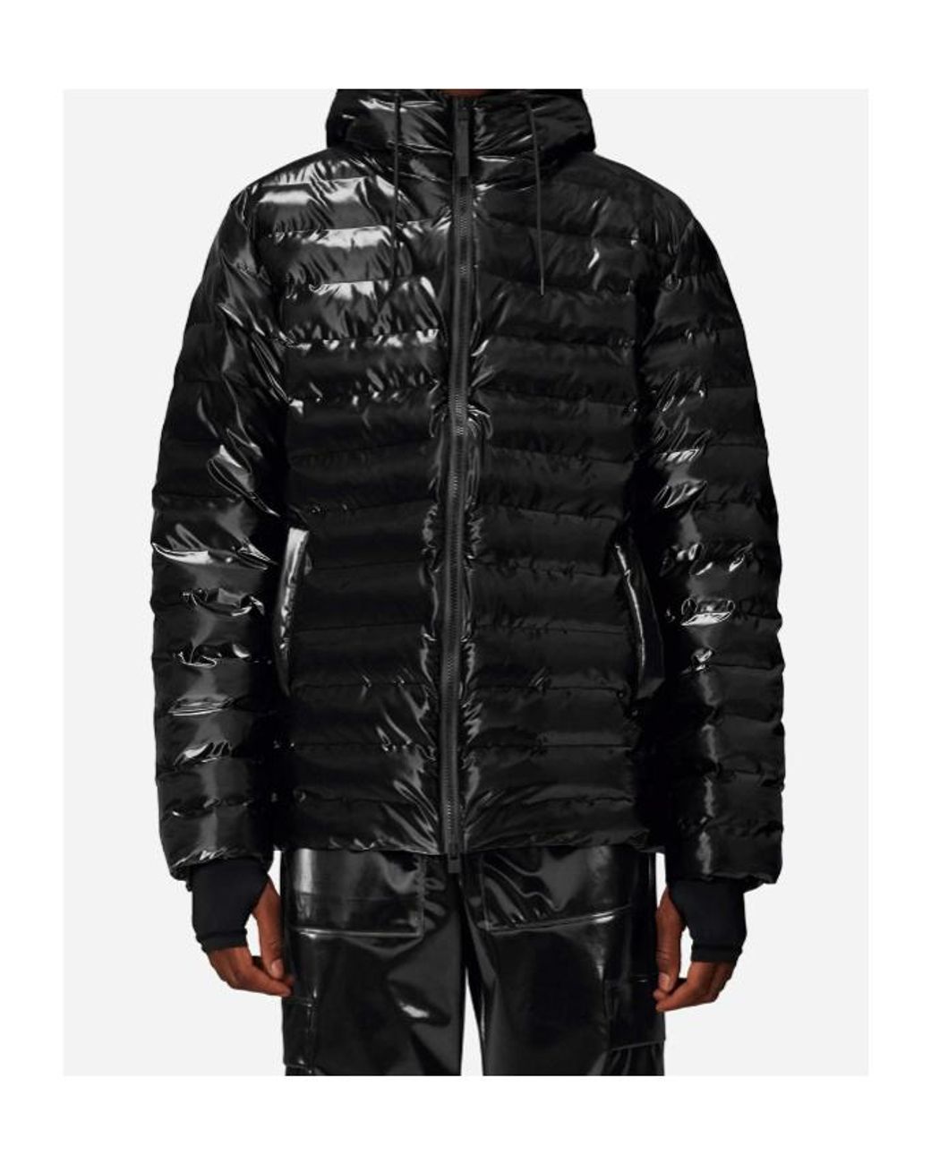 Rains Black Long-Sleeved Hooded Cotton Jacket for men