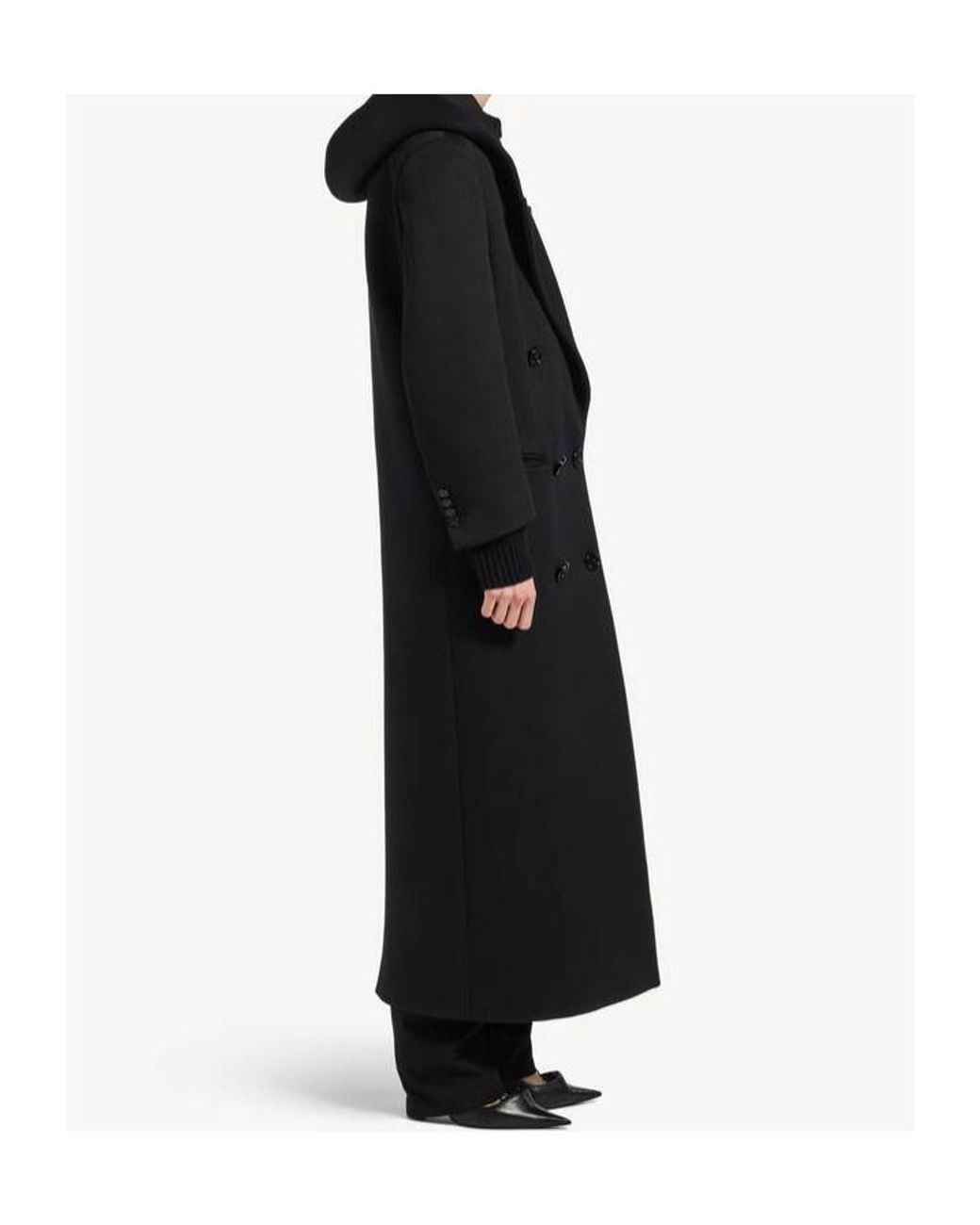 Balenciaga Black Long Hooded Double-Breasted Coat