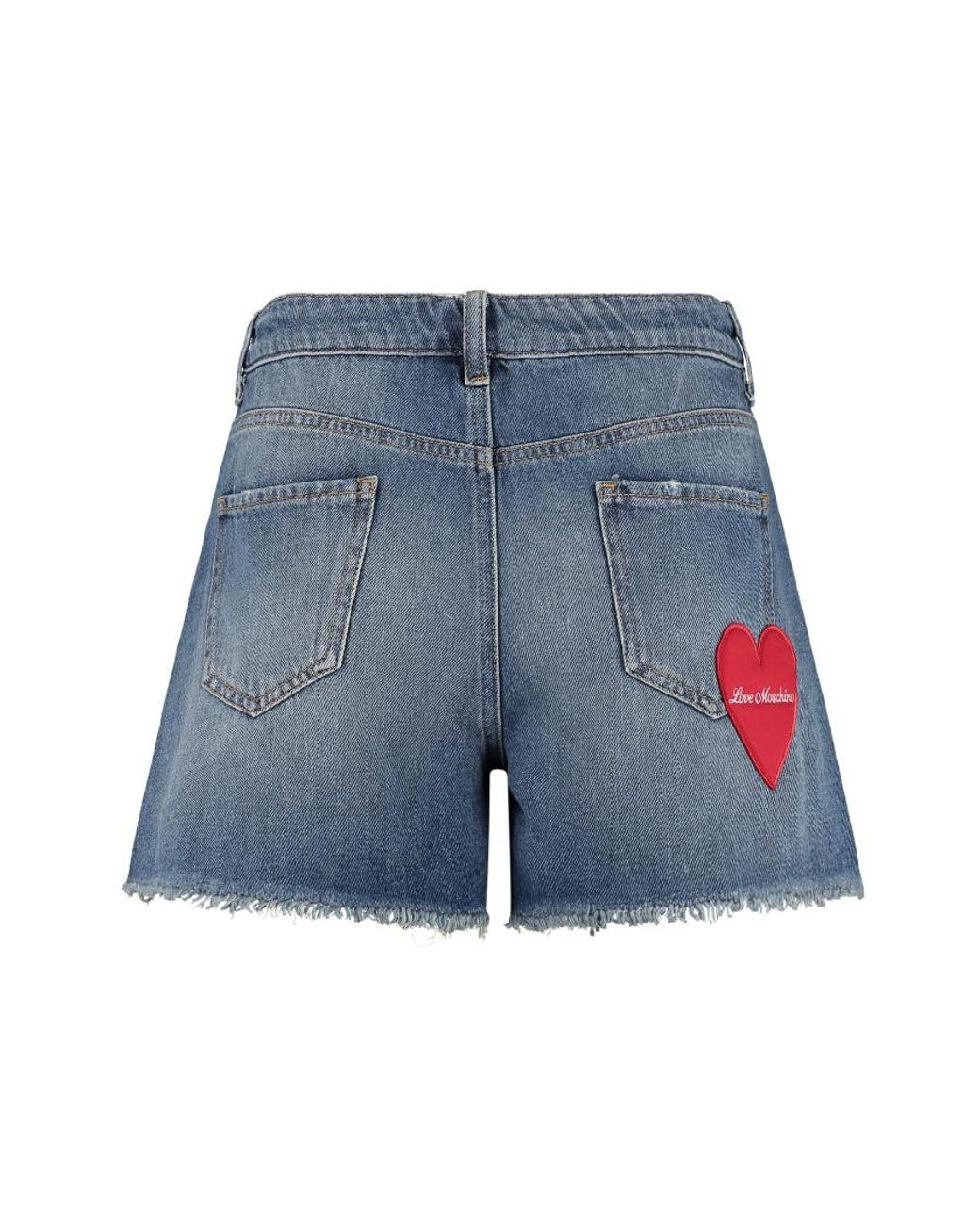 Moschino Blue Heart-Patch Denim Shorts