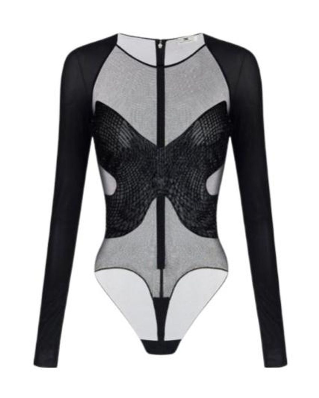 Elisabetta Franchi Black Tulle Jersey Bodysuit