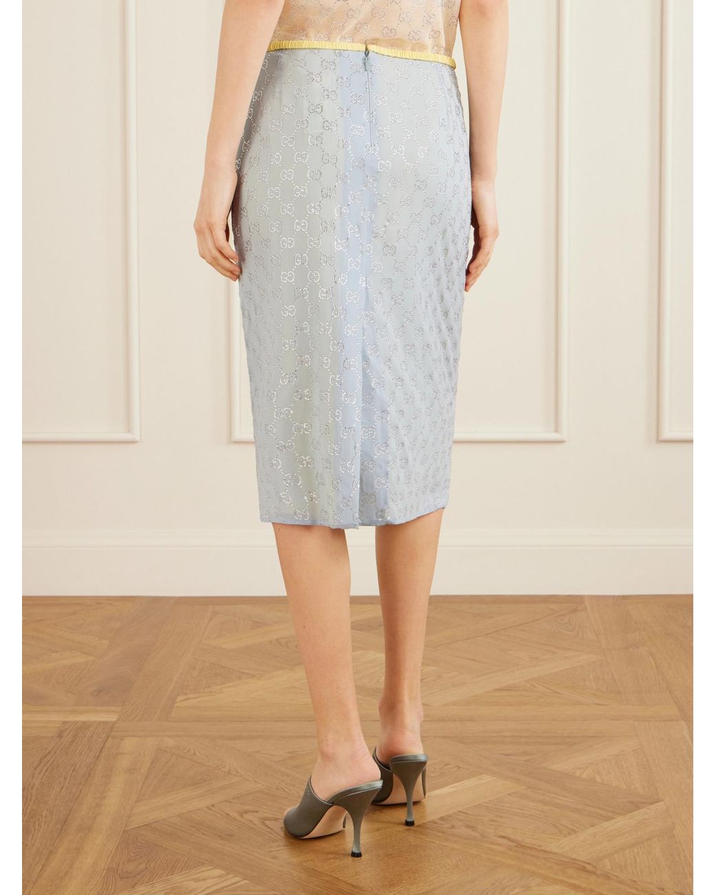 Gucci Gray Monogrammed Embellished Skirt
