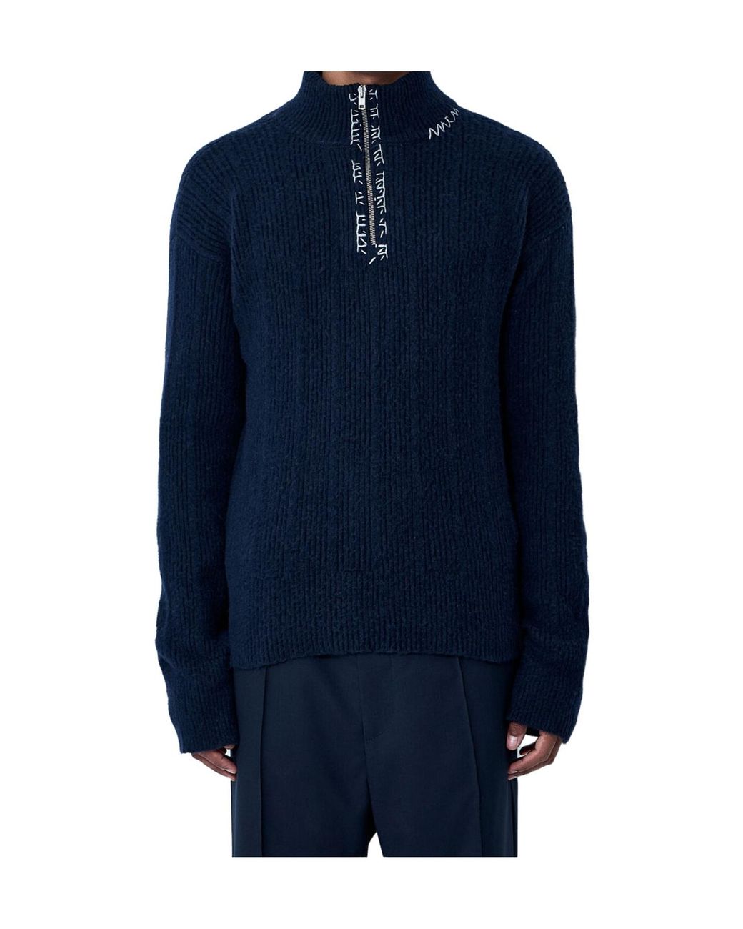 Marni Blue Zipped Neck Jumper for men