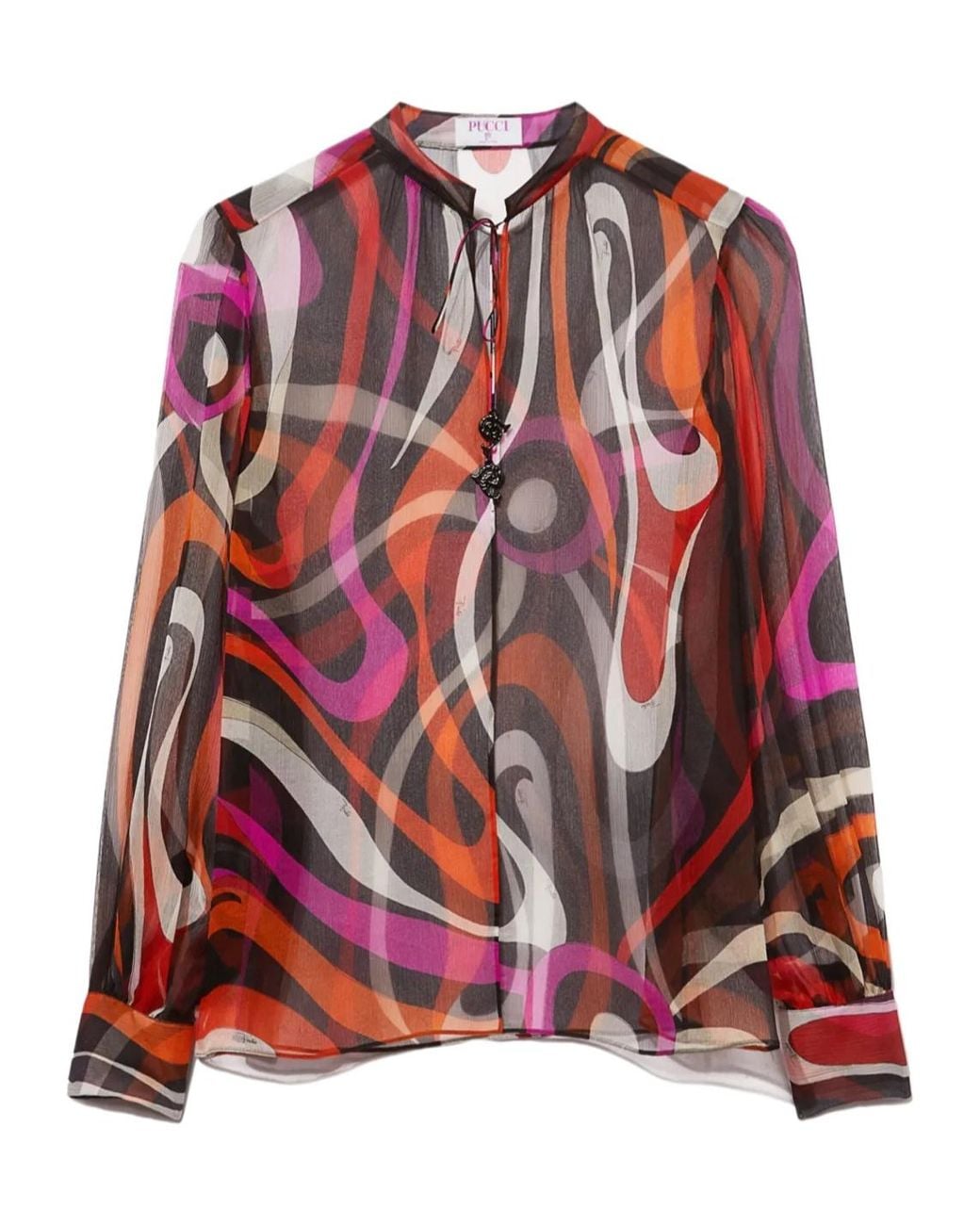 Emilio Pucci Red Wave-Print Silk Blouse
