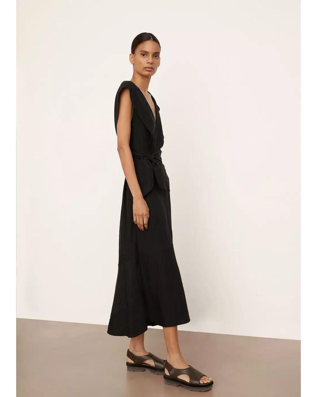 Vince Black V-Neck Sleeveless Midi Dress