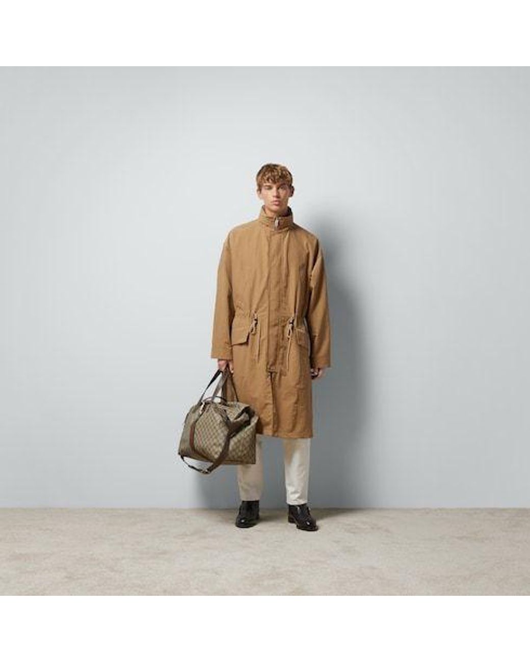 Gucci Natural Hooded Pattern-Detail Coat for men