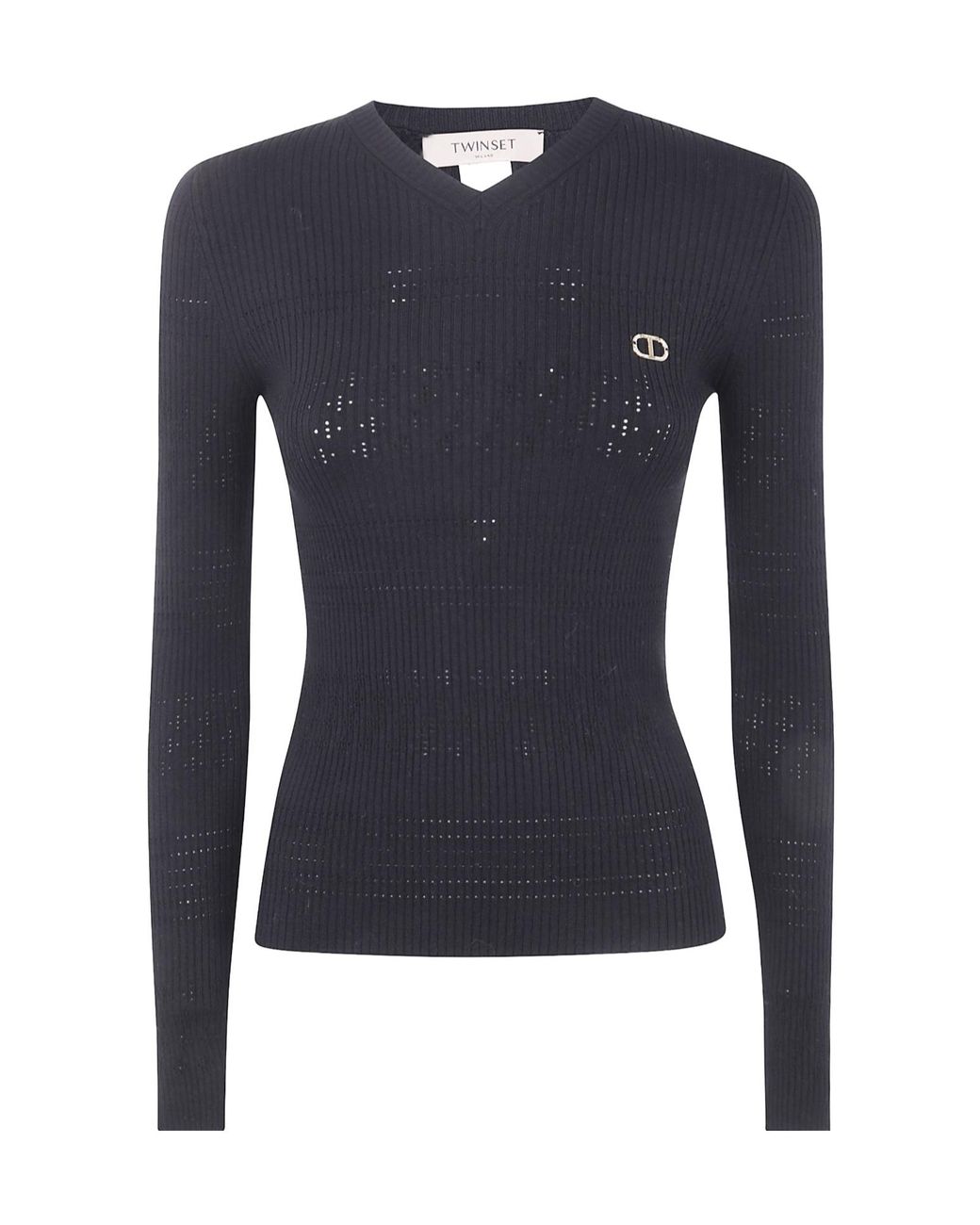 Twinset Blue Perforated Knit Sweater