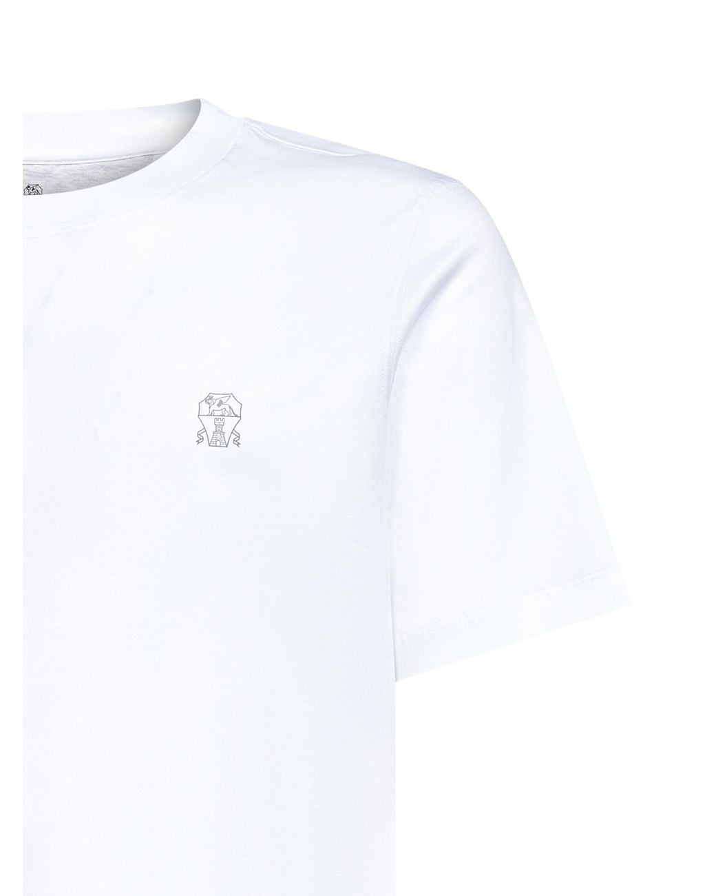 Brunello Cucinelli White Logo Printed Crewneck T-Shirt for men