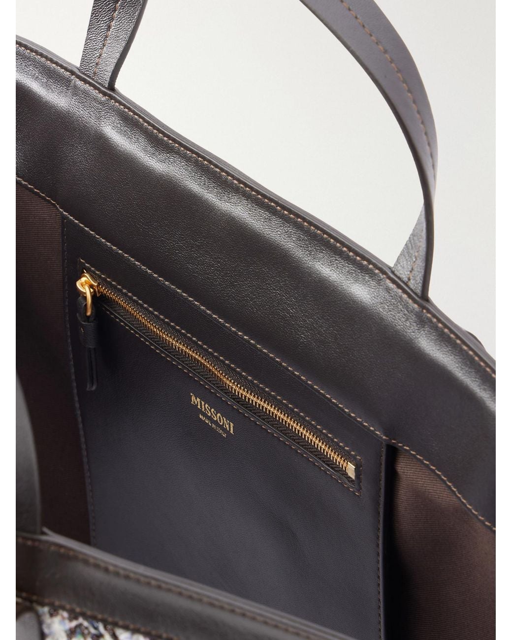 Missoni Medium Leather-Trimmed Metallic Crochet-Knit Tote