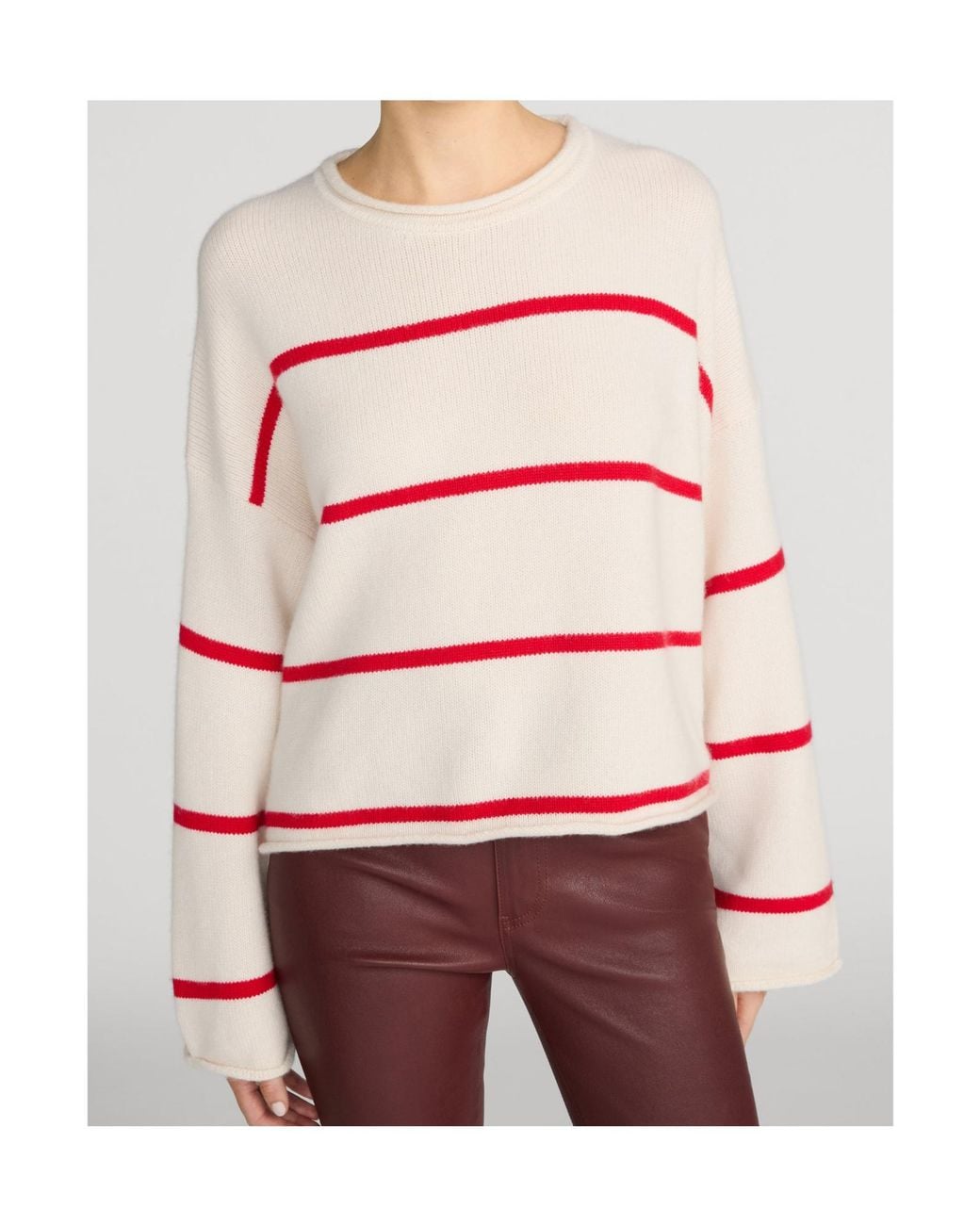FRAME Pink Rolled Hem Striped Knitted Sweater