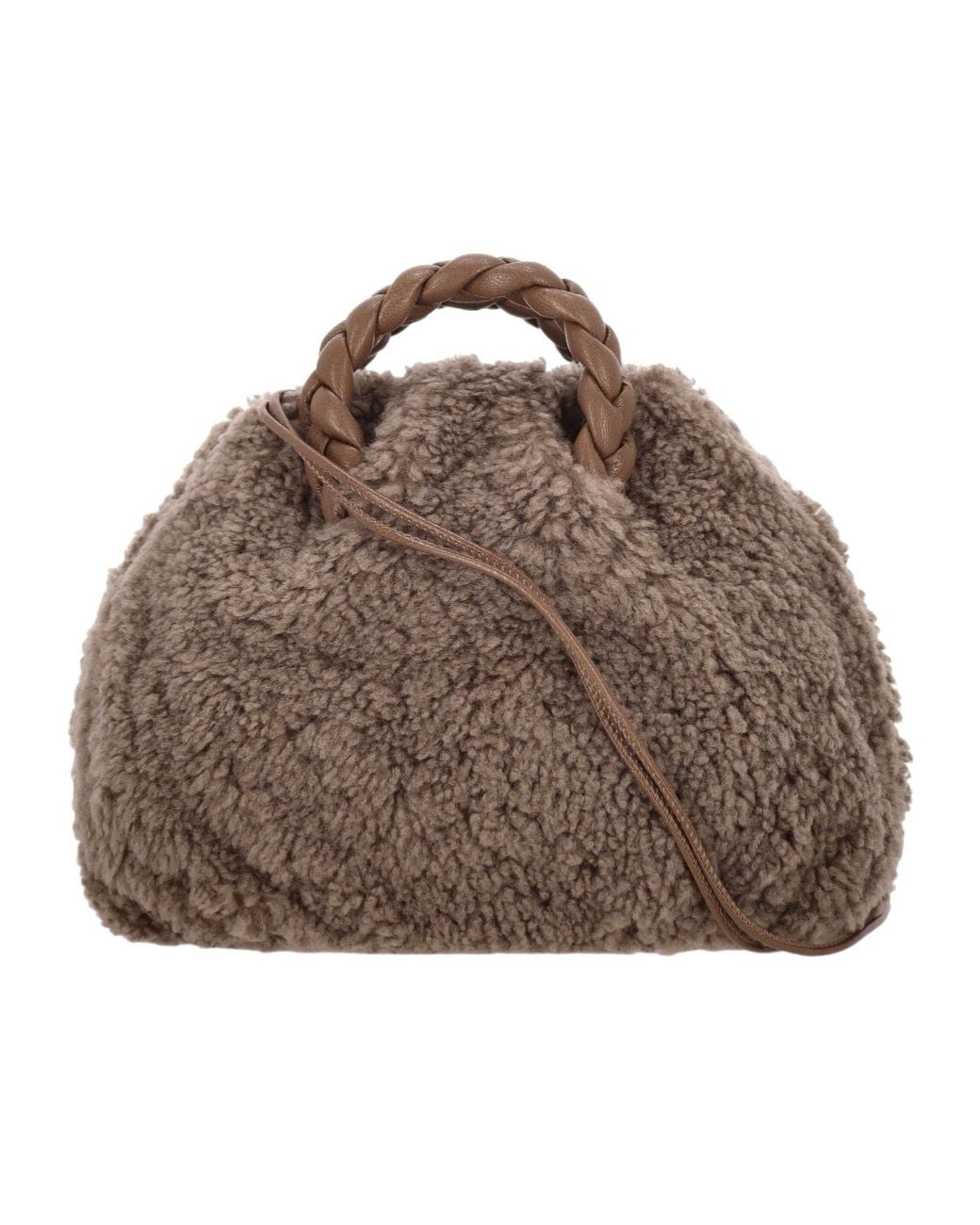 Hereu Brown Braided-Handle Shearling Tote Bag