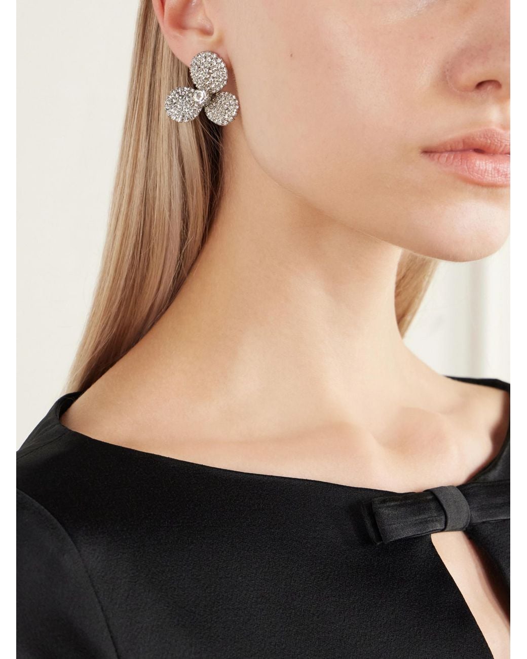 Jennifer Behr White Crystal-Embellished-Tone Metal Earrings