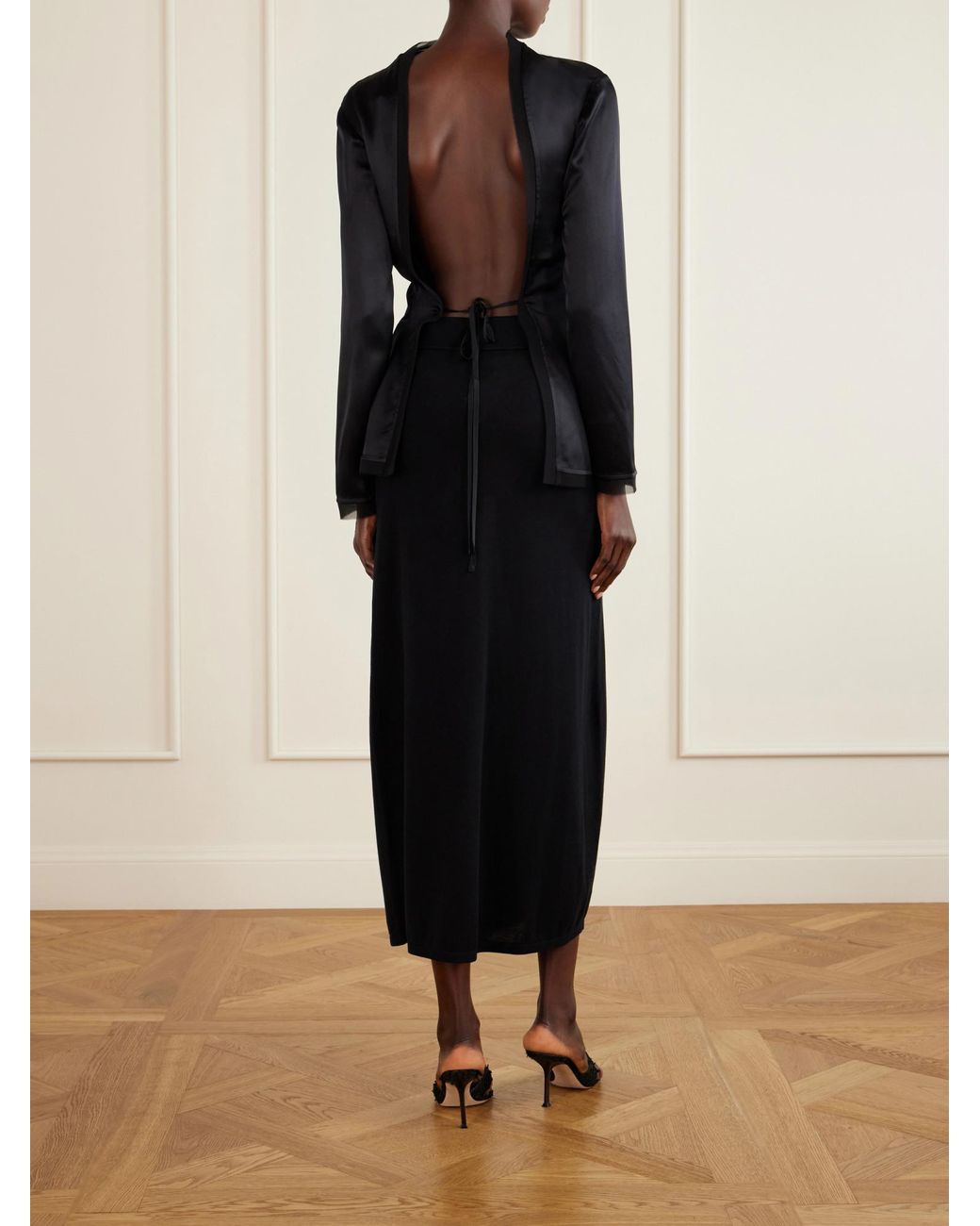 TOVE Black Open-Back Tie-Detailed Silk Blouse