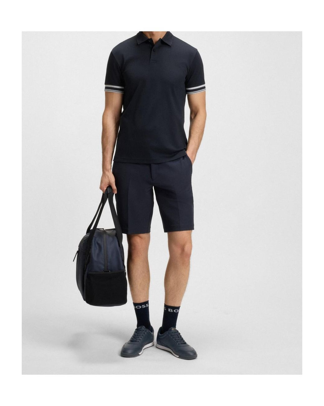 Boss Blue Logo-Detail Leather Sneakers for men
