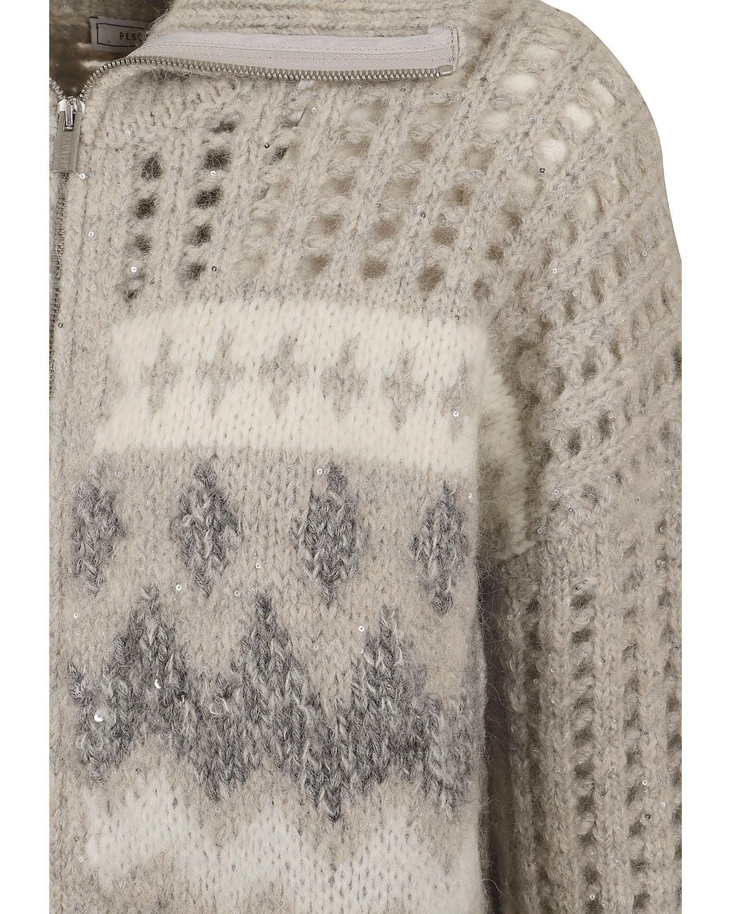 Peserico Gray Sequined Zipper Cardigan