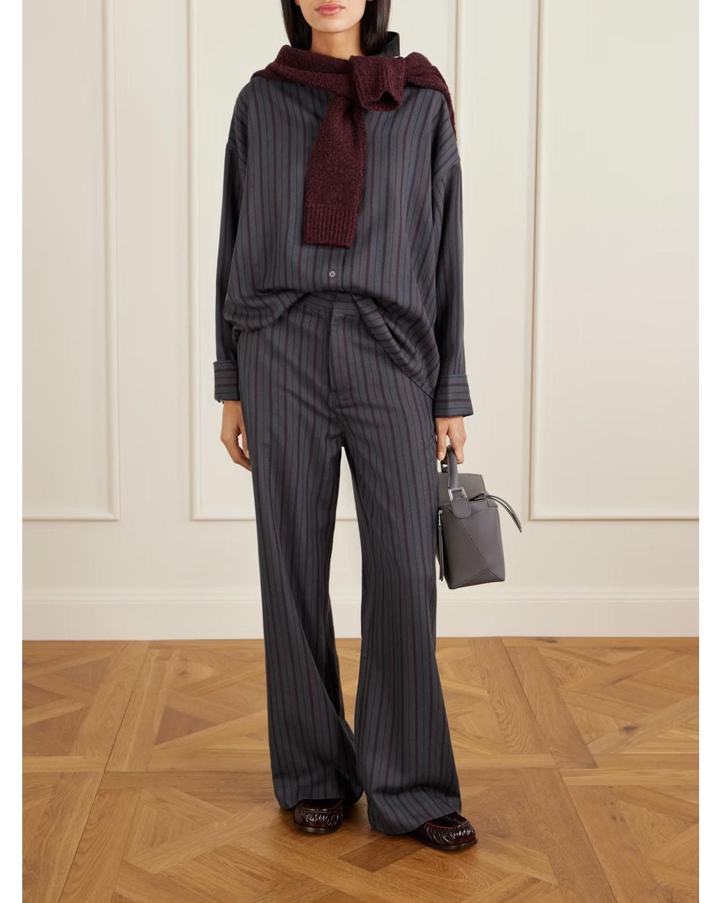 The Elder Statesman Gray Striped Wool And Cashmere-Blend Twill Pants