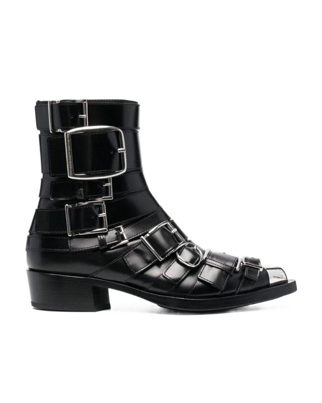 McQueen Black Buckle Detailed Ankle Boots