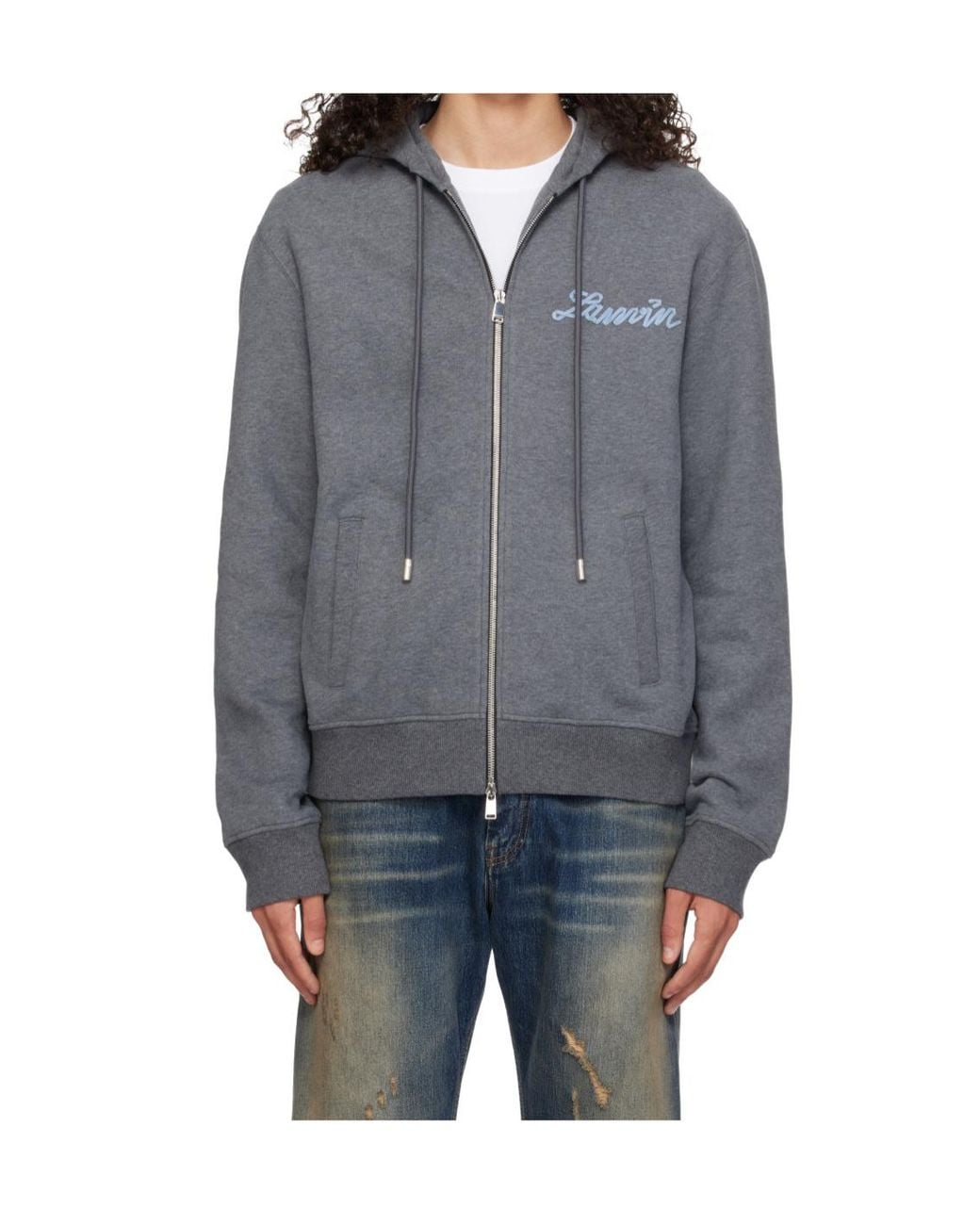 Lanvin Gray Logo Zip-Up Hoodie for men
