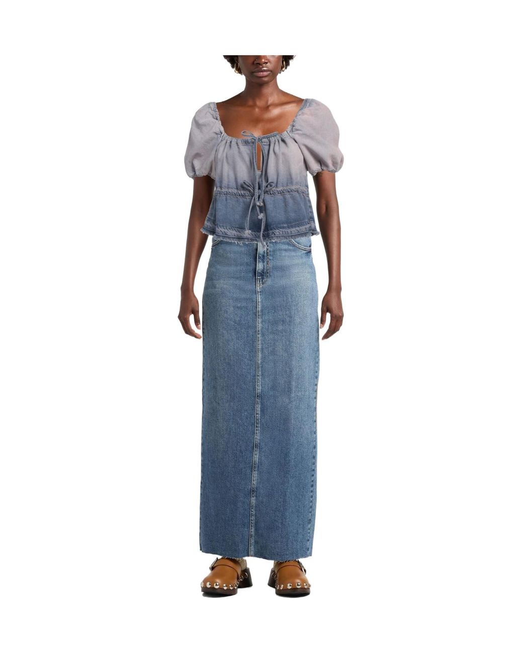 Ganni Blue Denim Short-Sleeved Top