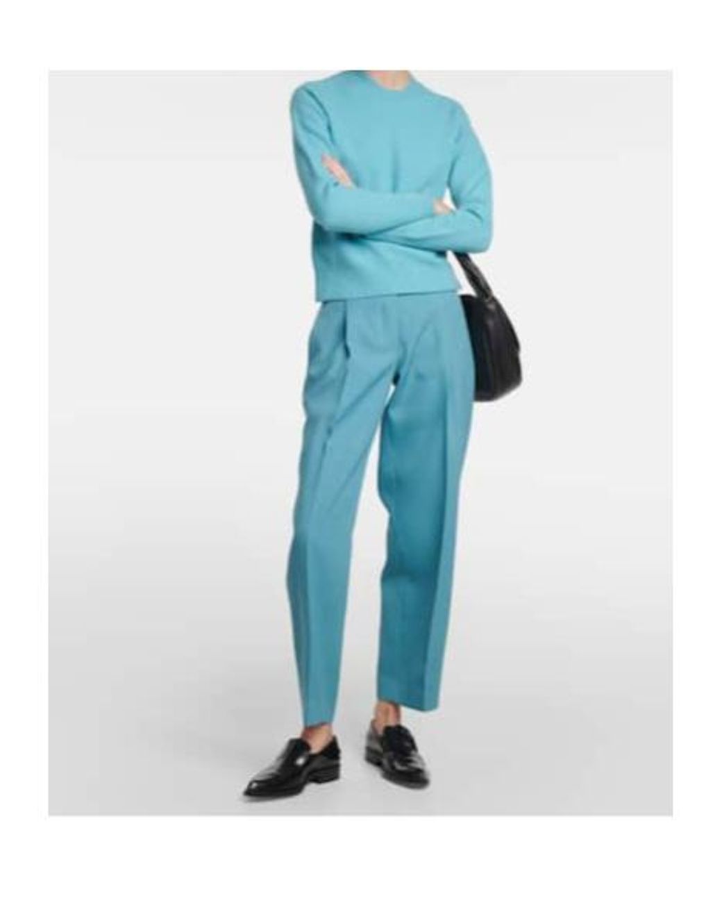 Jil Sander Green Pleated Wool Wide-Leg Pants